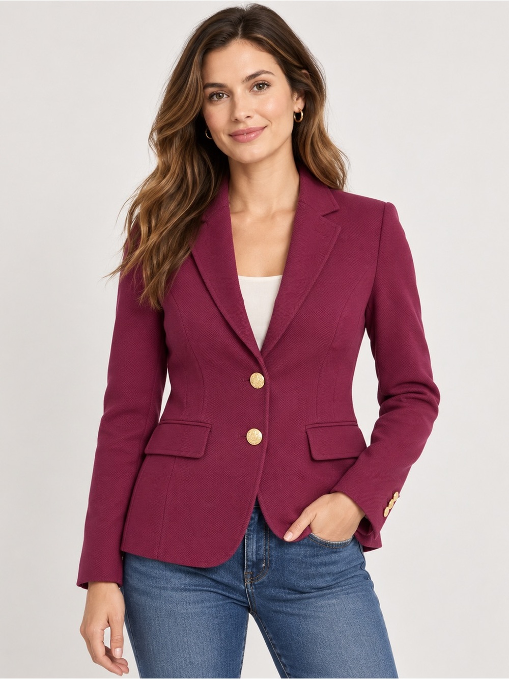 Banana Republic Beet Root Burgundy Gold Button Blazer Size 2